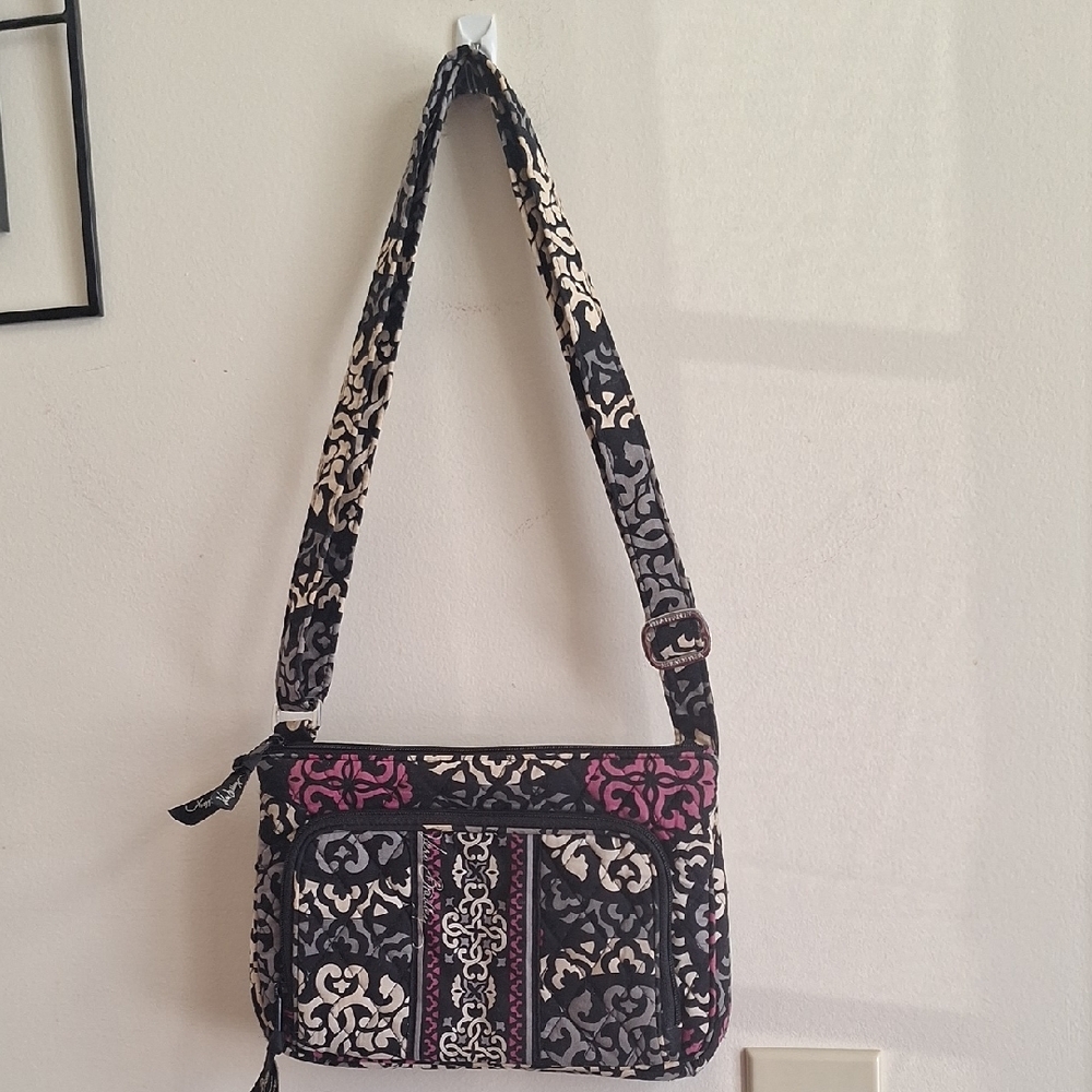 Vera Bradley Scroll Medallion Little Crossbody Bag Retired Pattern Black Purple - Picture 3 of 12